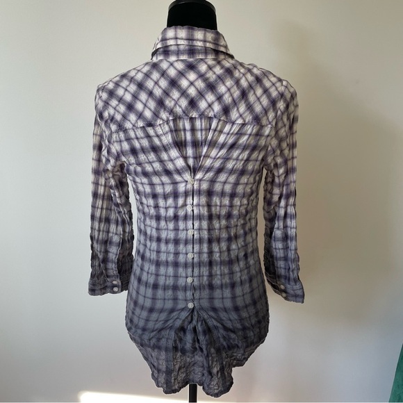 Elizabeth & James Purple Crinkle Plaid Ombré Button Down Corset Back Shirt EUC S - Picture 3 of 8